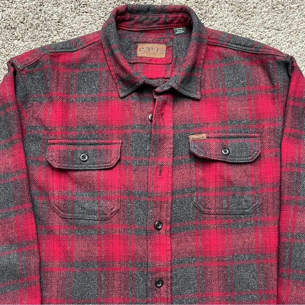 Orvis Classic Collection Heavyweight Flannel Shacket w/Hand Pockets Red Plaid XL